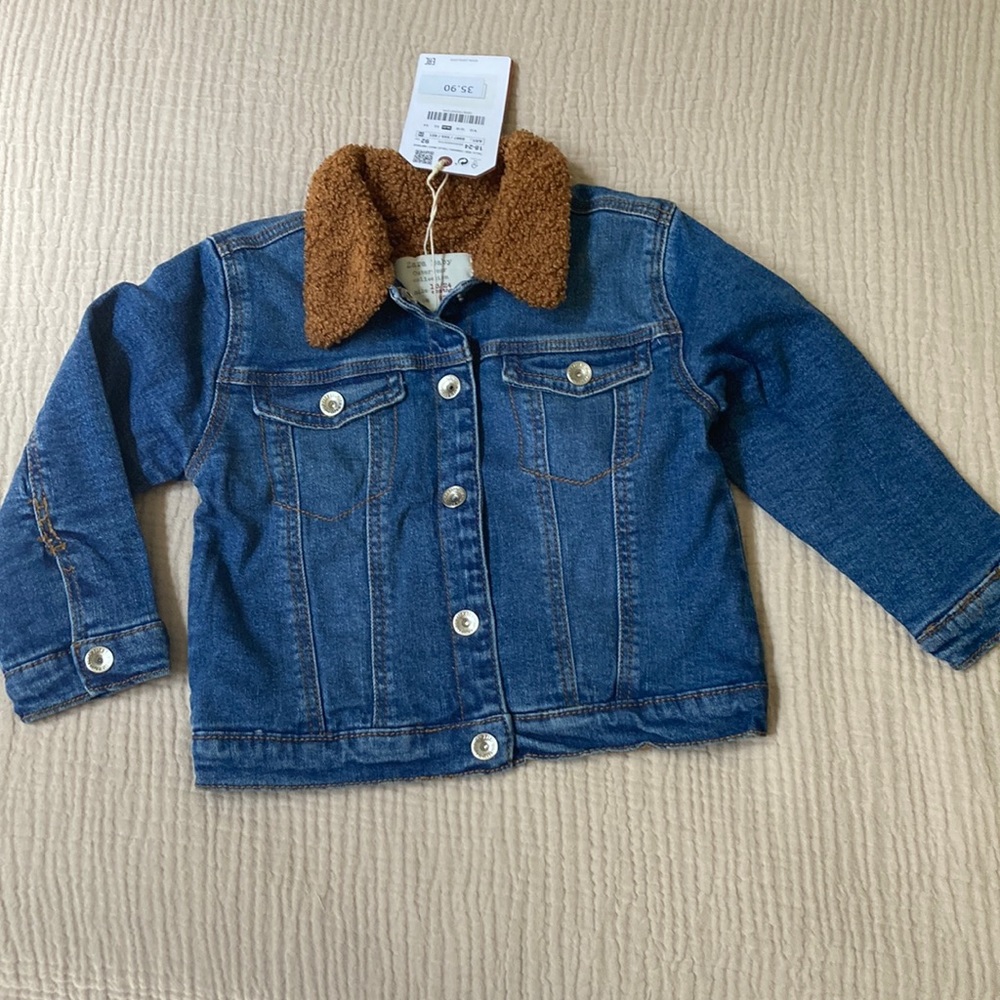 NWT! Zara baby faux Sherpa inspired texture lined denim jacket. 18-24 months